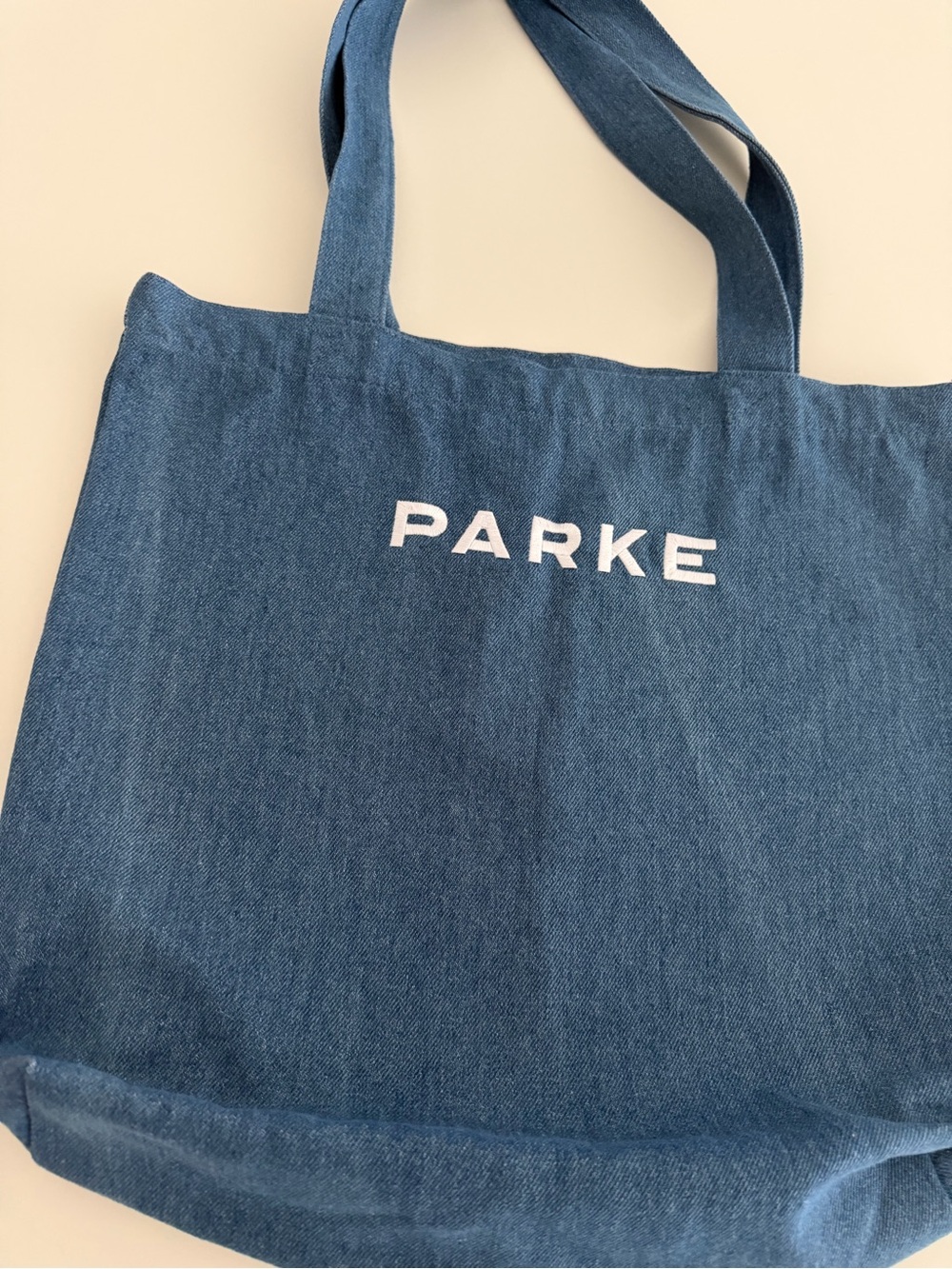 PARKE Deep Blue Canvas Tote Bag with White Embroidered Logo - Picture 2 of 3